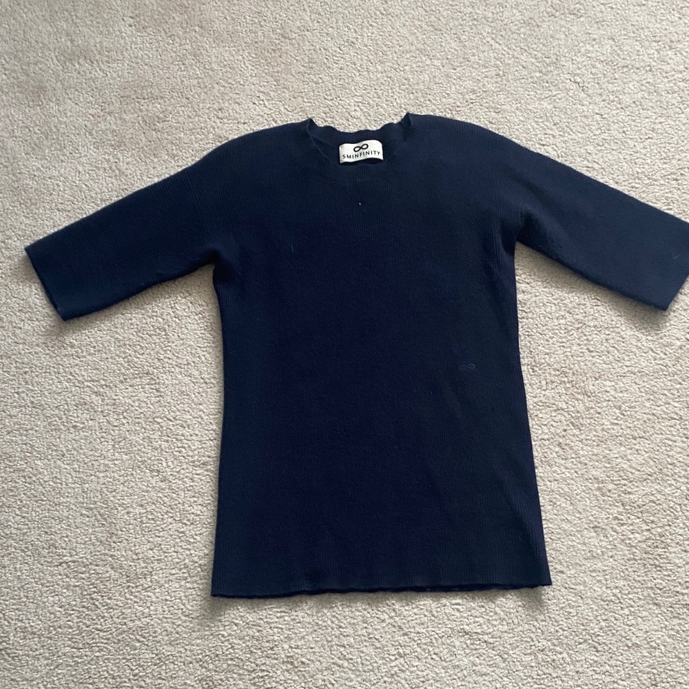 SMINFINITY Navy Cashmere short sleeve top